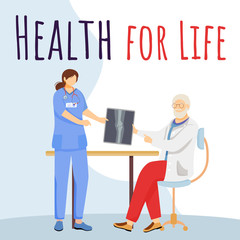 Health for life social media post mockup. Medicine and healthcare. Advertising web banner design template. Social media booster, content layout. Promotion poster, print ads with flat illustrations