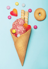 Cones in front of the blue background