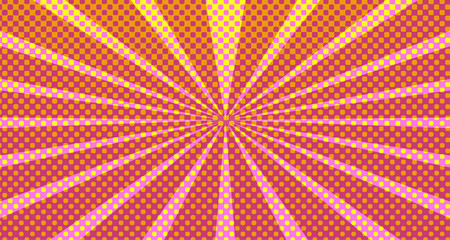 Obraz premium Vintage colorful comic book background. Pink Orange blank bubbles of different shapes. Rays, radial, halftone, dotted effects. For sale banner empty Place for text 1960s. Copy space vector eps10.