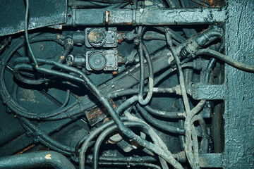 Engine details. Old and rusty motor engine parts