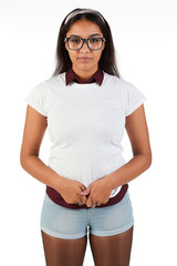 Blank t-shirt mock-up - Cute preppy, fashion geek girl ready for your design