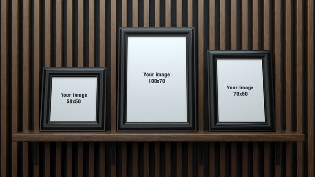 Mockup frames of different sizes to exhibit works.