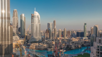 Fototapeta na wymiar Amazing aerial view of Dubai downtown skyscrapers evening timelapse, Dubai, United Arab Emirates