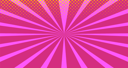 Vintage colorful comic book background. Pink Orange blank bubbles of different shapes. Rays, radial, halftone, dotted effects. For sale banner empty Place for text 1960s. Copy space vector eps10.