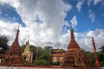 Shwe Inn Dain Pagoda, Inle lake, Myanmar. Ancient Inn Dain complex consists of 1054 pagodas.