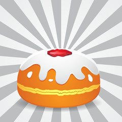 The donut is a traditional religious holiday of Hanukkah on an isolated background. Vector image.