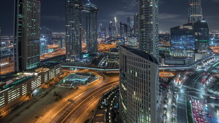 Fototapeta na wymiar Aerial night view of new skyscrapers and tall buildings Timelapse