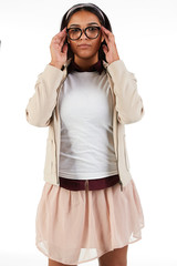 Blank t-shirt mock-up - Cute preppy, fashion geek girl ready for your design