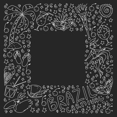 Brazilian vector pattern with palm, beach, sea, carnival. Brazil icons for posters and banners.