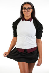 Blank t-shirt mock-up - Cute preppy, fashion geek girl ready for your design
