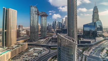 Aerial view of new skyscrapers and tall buildings Timelapse