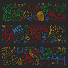Cinema pattern with vector icons. Movie, television, theatre.