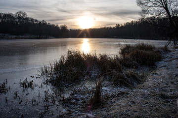 Fototapeta premium a November sunrise in park Kuzminki