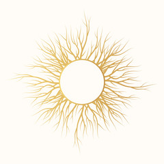 Golden tree root frame. Vector isolated timber background.