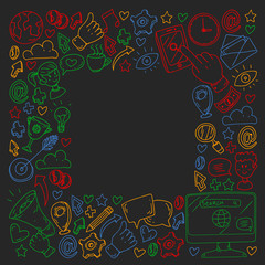 Digital marketing, social media, communications, management. Background for banners.