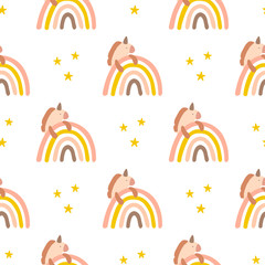 Magic seamless vector pattern with unicorns and rainbows. - 306159178