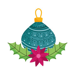 merry christmas celebration ball flower leaves