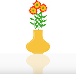 A flower in a vase, a vase with a flower. Vector illustration of a yellow vase with