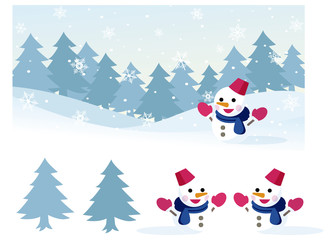 イラスト素材　雪だるま　結晶　冬　背景　ベクター