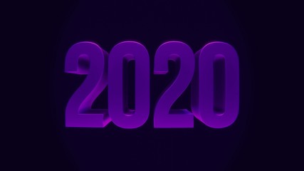 Happy New 2020 Year. Holiday illustration of purple metallic numbers 2020. Realistic 3d sign. Festive poster or banner design.