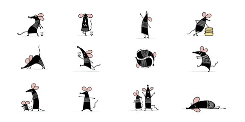 Funny mouse family, symbol of 2020 year. Banner for your design