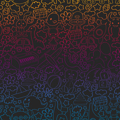 Vector pattern with children toys. Kindergarten elements in doodle style for little kids. Education, play, grow © Anastasia