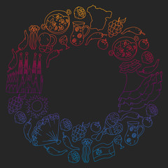 Spain vector pattern. Spanish traditional symbols and objects.