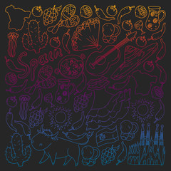 Spain vector pattern. Spanish traditional symbols and objects.