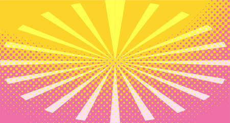 Vintage colorful comic book background. Orange Pink blank bubbles of different shapes. Rays, radial, halftone, dotted effects. For sale banner empty Place for text 1960s. Copy space vector eps10.