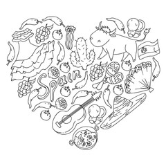 Spain vector pattern. Spanish traditional symbols and objects.