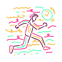 Man Running to Work. Organization and Control of Working Time, Efficient Time Management Business Concept. Flat Vector Illustration