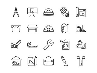 architecture construction tools icons set line