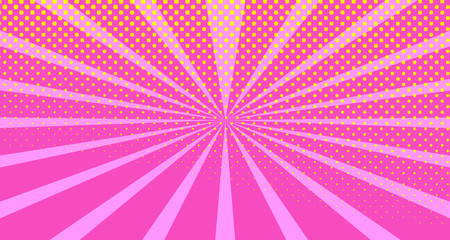 Vintage colorful comic book background. Orange Pink blank bubbles of different shapes. Rays, radial, halftone, dotted effects. For sale banner empty Place for text 1960s. Copy space vector eps10.