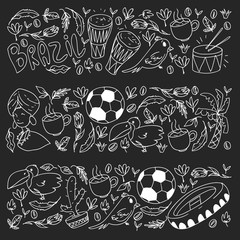 Rio de janeiro Brazil. Vector pattern with national symbols.