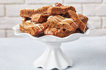 close-up of Hermit Bars on a cake stand