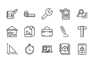 architecture construction tools icons set line