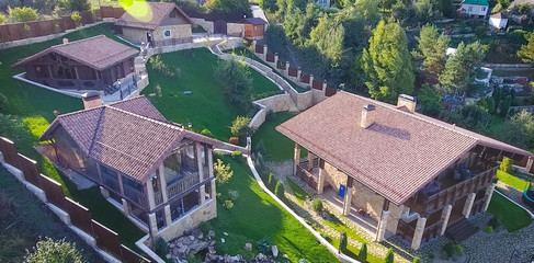 House with ceramic tile roof. cement-sand roof tiles.