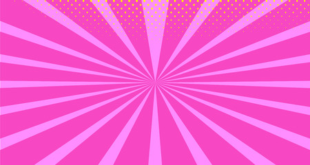 Vintage colorful comic book background. Orange Pink blank bubbles of different shapes. Rays, radial, halftone, dotted effects. For sale banner empty Place for text 1960s. Copy space vector eps10.