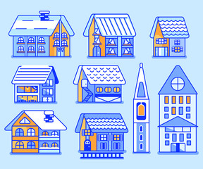 A package of 9 houses that can be found in a winter resort. Each house can be used in its composition. Homes can be animated.