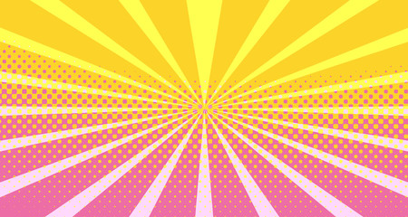 Vintage colorful comic book background. Orange Pink blank bubbles of different shapes. Rays, radial, halftone, dotted effects. For sale banner empty Place for text 1960s. Copy space vector eps10.