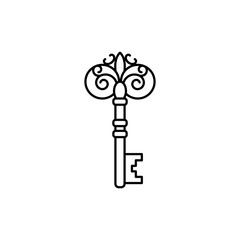 Outline vintage key. Vector logos and signs in linear style. Abstract design elements