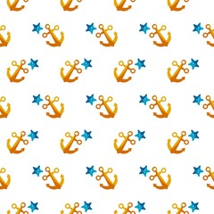 Seamless patterns on a white background in a flat style with elements of starfish and anchor. Texture for web page, greeting cards, posters and banners. Prints on fabric and paper.