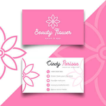 Beautiful Pink Flower Business Card Design Vector