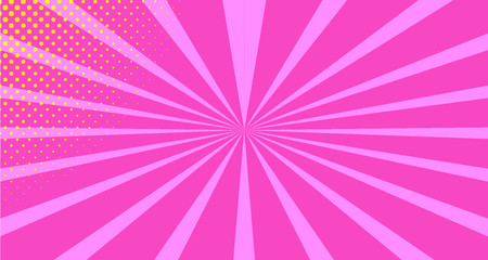 Vintage colorful comic book background. Orange Pink blank bubbles of different shapes. Rays, radial, halftone, dotted effects. For sale banner empty Place for text 1960s. Copy space vector eps10.