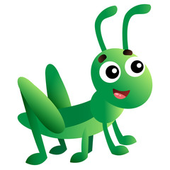 Color image of cartoon grasshopper on white background. Vector illustration for kids.