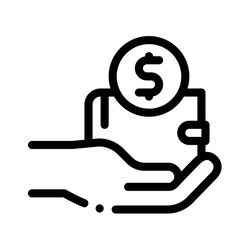 Hand Holds Wallet With Money Icon Vector. Outline Hand Holds Wallet With Money Sign. Isolated Contour Symbol Illustration