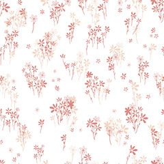 Hand drawn ditsy flower field seamless pattern, cute floral background, great for textiles, banners, wallpapers - vector design