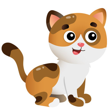 Color image of cartoon spotted cat on white background. Pets. Vector illustration for kids.