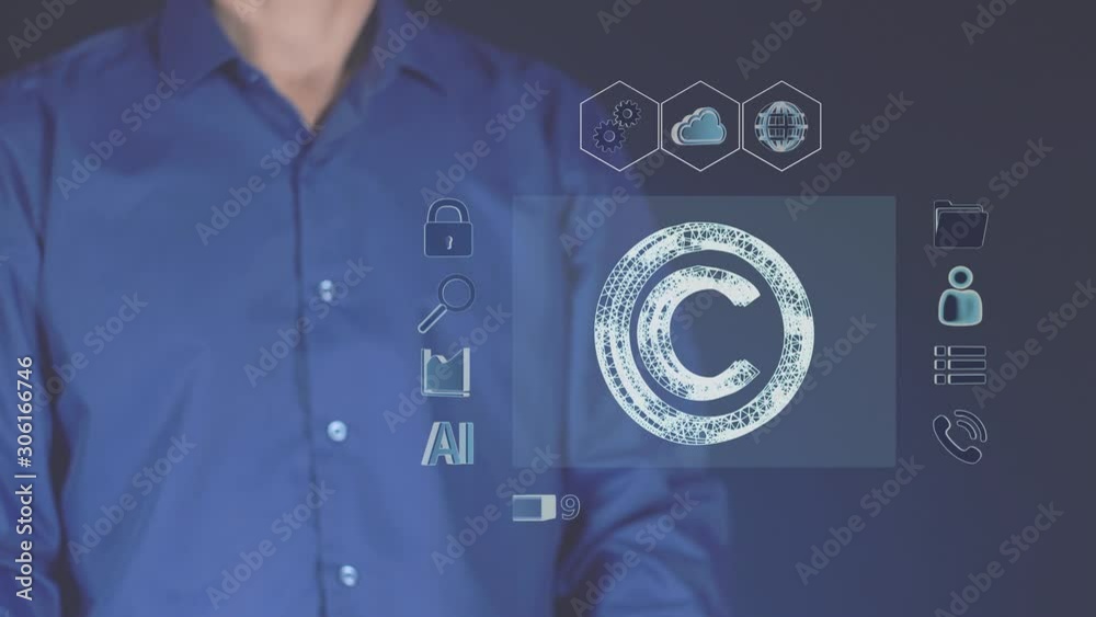 Wall mural the concept of modern copyright. the technology of digital intellectual property. loading informatio