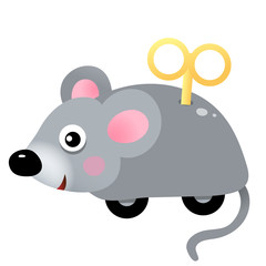 Color image of cartoon clockwork mouse on white background. Toys. Vector illustration for kids.